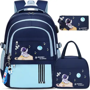 Backpack for Boys - Boy Backpack Schoolbag for Boys Kids Children Teens Girls Elementary Middle School Bags, Waterproof Lightweight Kids Bookbag Backpacks Casual Daypack with Lunch Bag Set