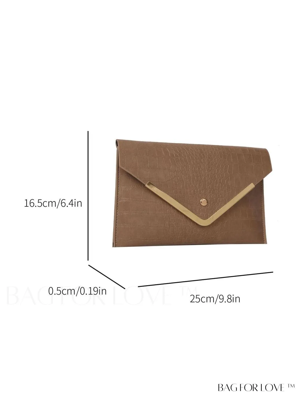 BagForLove - Chic Crocodile Embossed Envelope Clutch with Metal Edge - Sleek & Fashionable