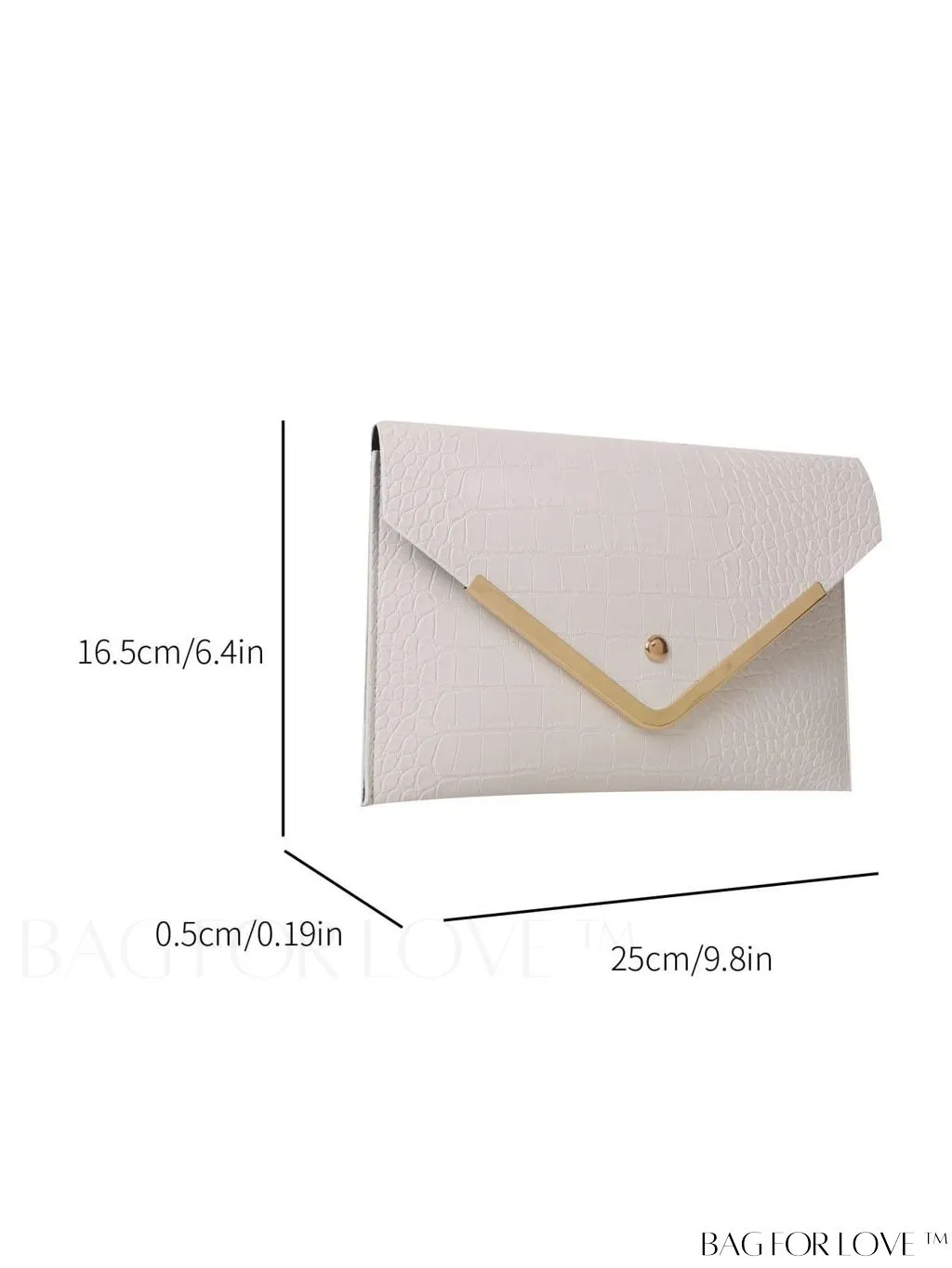 BagForLove - Chic Crocodile Embossed Envelope Clutch with Metal Edge - Sleek & Fashionable