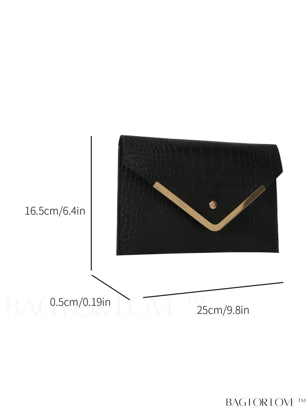 BagForLove - Chic Crocodile Embossed Envelope Clutch with Metal Edge - Sleek & Fashionable