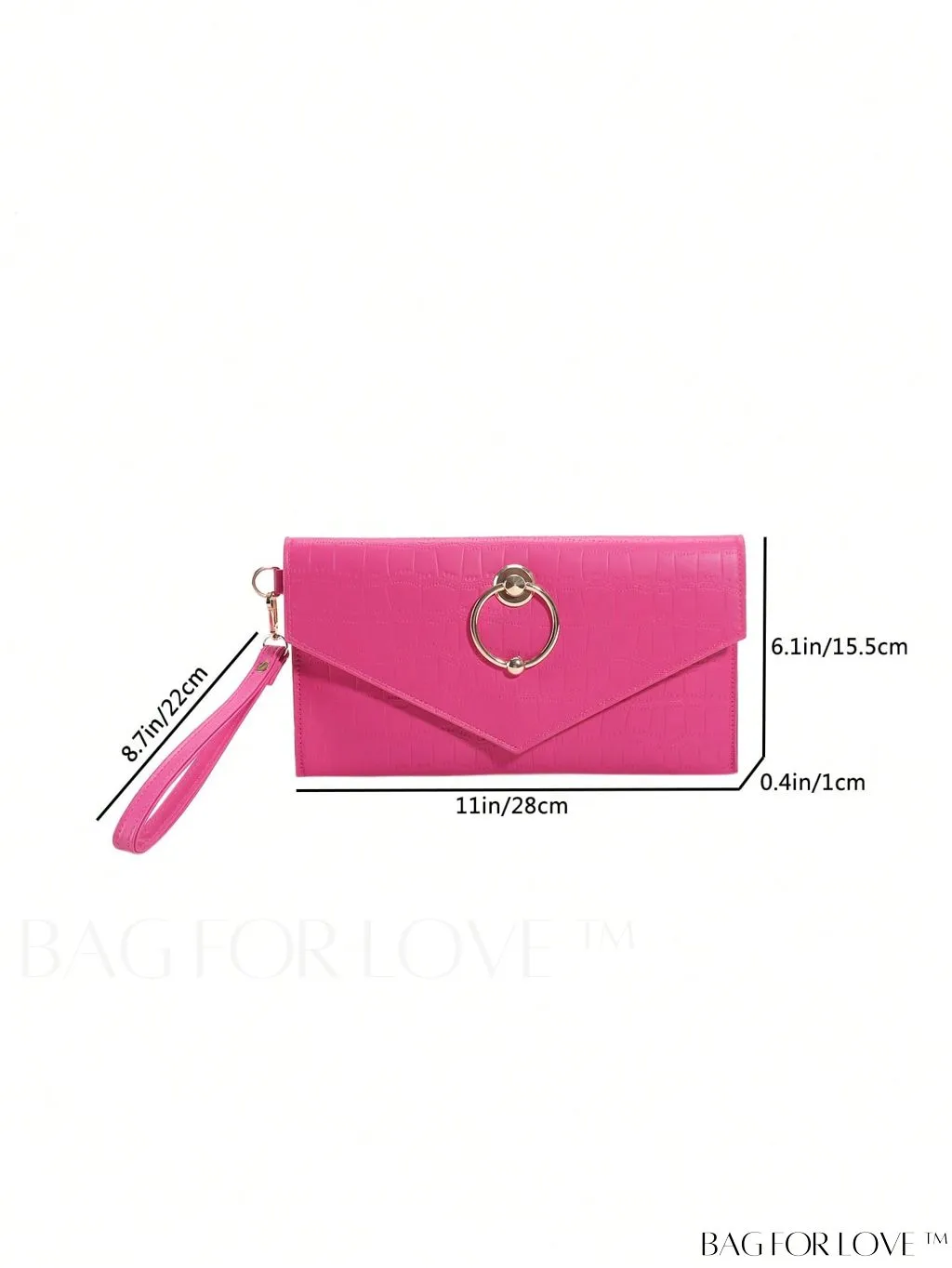 BagForLove - Compact Crocodile Embossed Envelope Bag with Metal Decor - Ideal for Daily Use