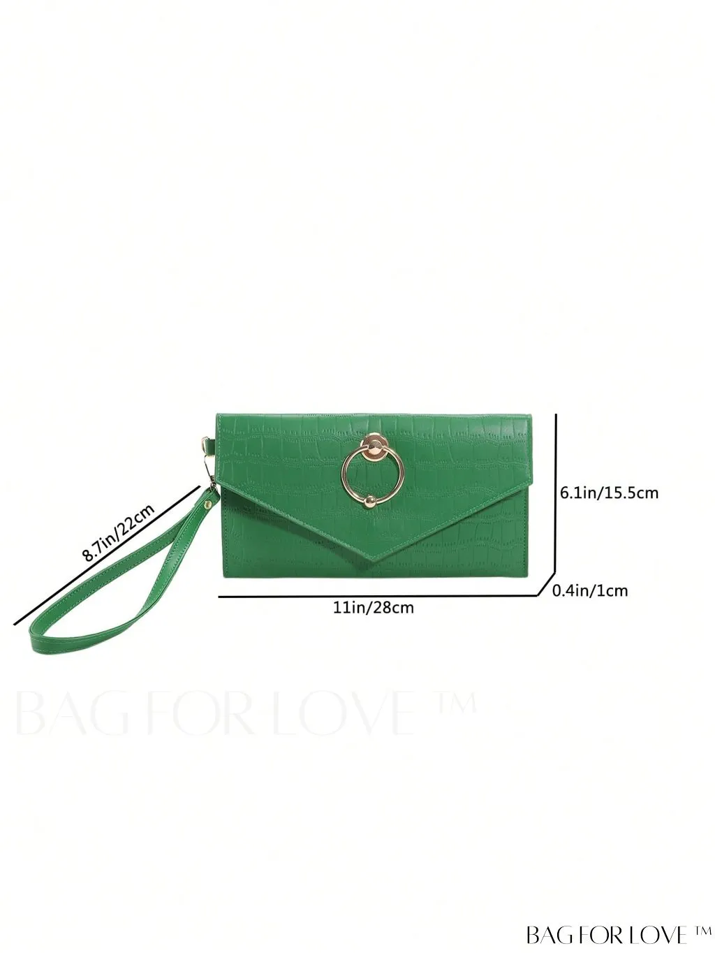 BagForLove - Compact Crocodile Embossed Envelope Bag with Metal Decor - Ideal for Daily Use