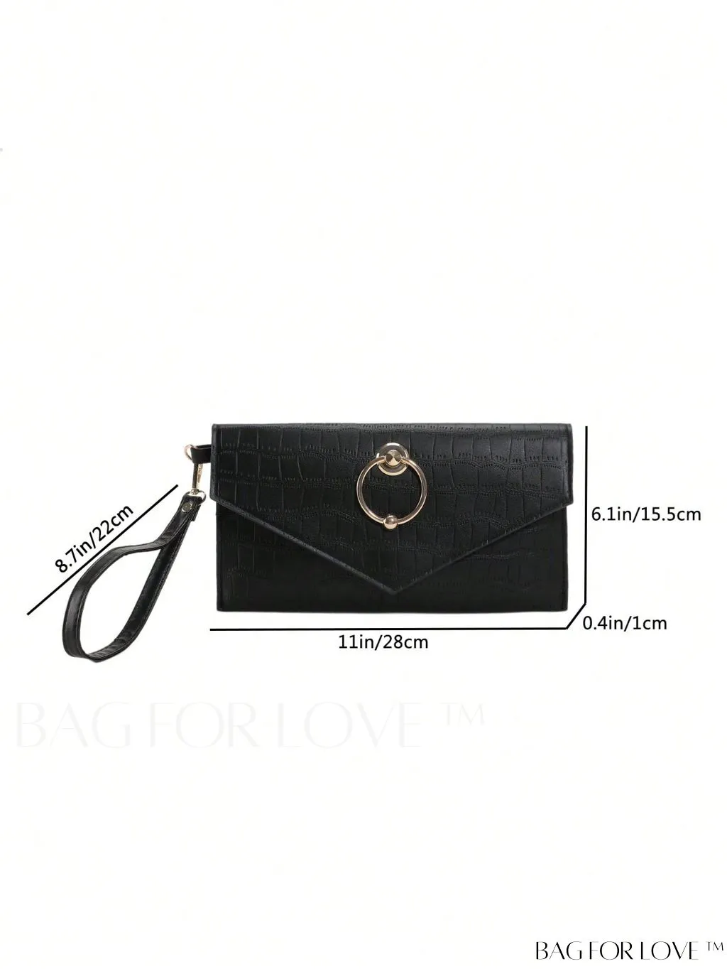 BagForLove - Compact Crocodile Embossed Envelope Bag with Metal Decor - Ideal for Daily Use