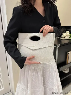 BagForLove - Elegant Crocodile Embossed White Flap PU Envelope Bag