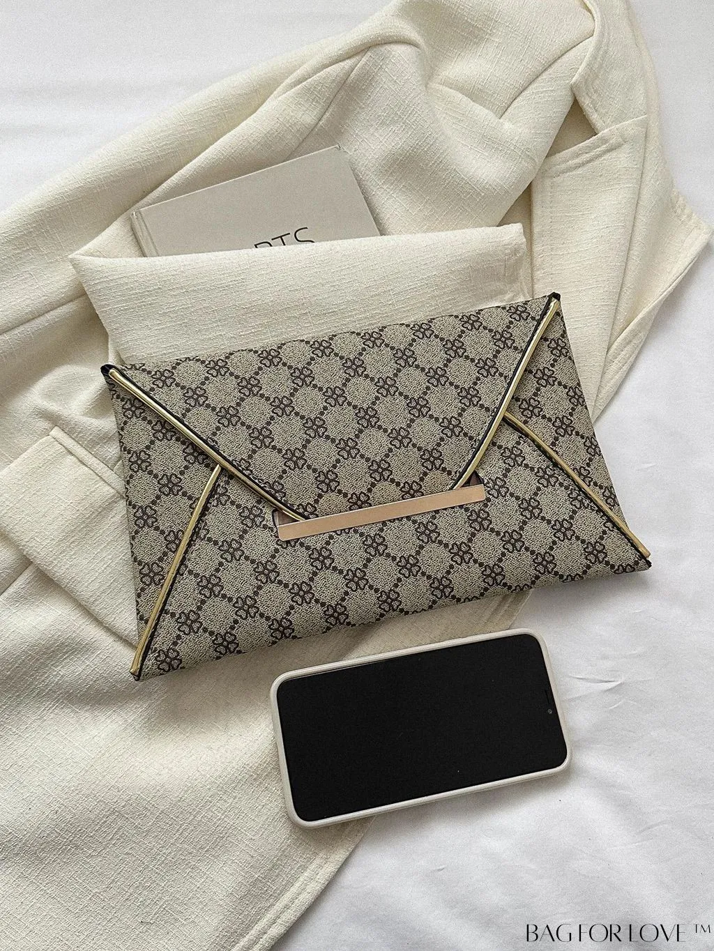 BagForLove - Stylish Envelope Bag with Geometric Pattern, Metal Decor, and Contrast Binding