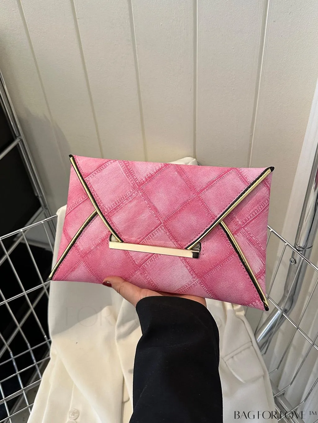 BagForLove - Stylish Envelope Bag with Geometric Pattern, Metal Decor, and Contrast Binding