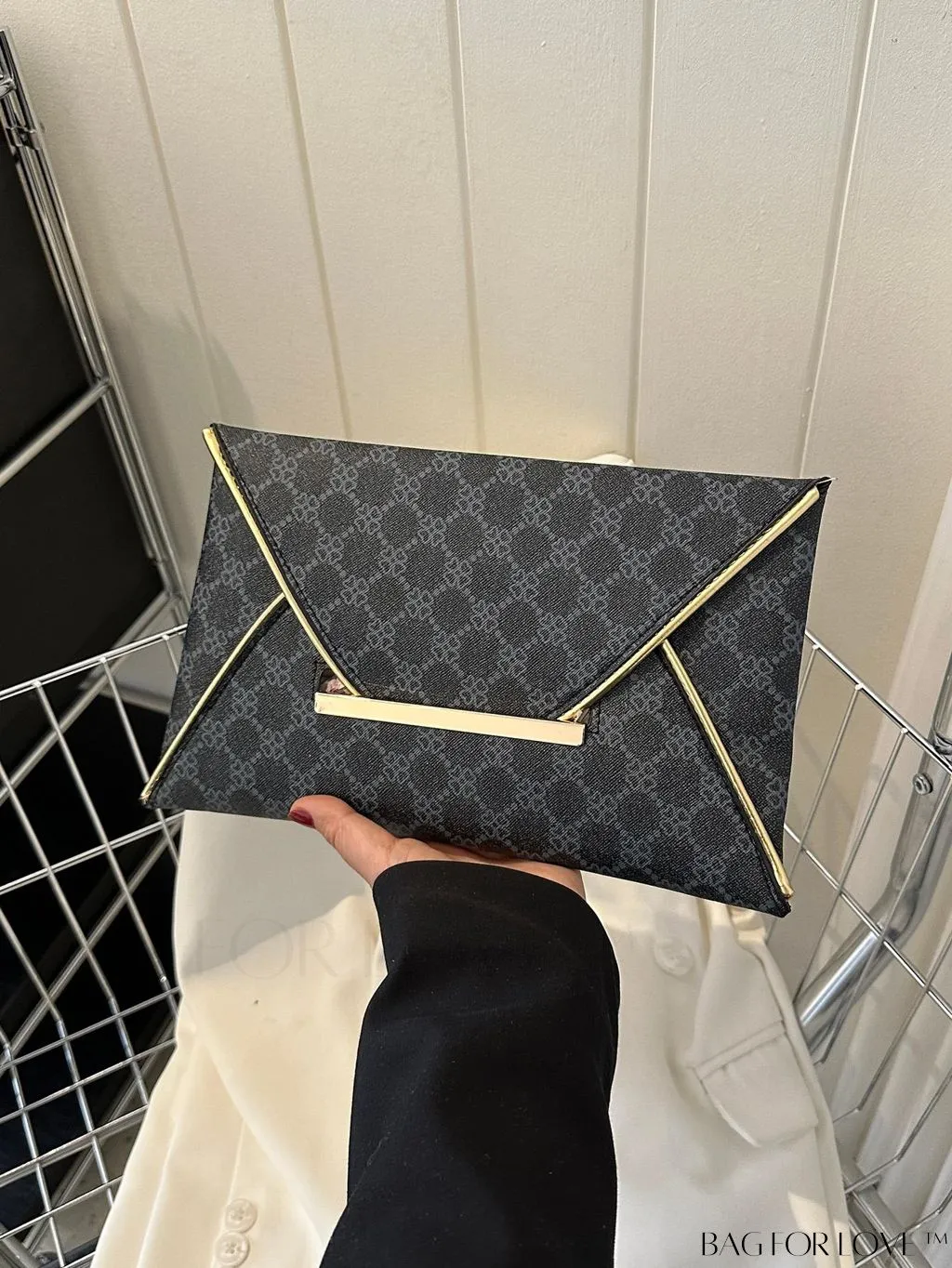 BagForLove - Stylish Envelope Bag with Geometric Pattern, Metal Decor, and Contrast Binding
