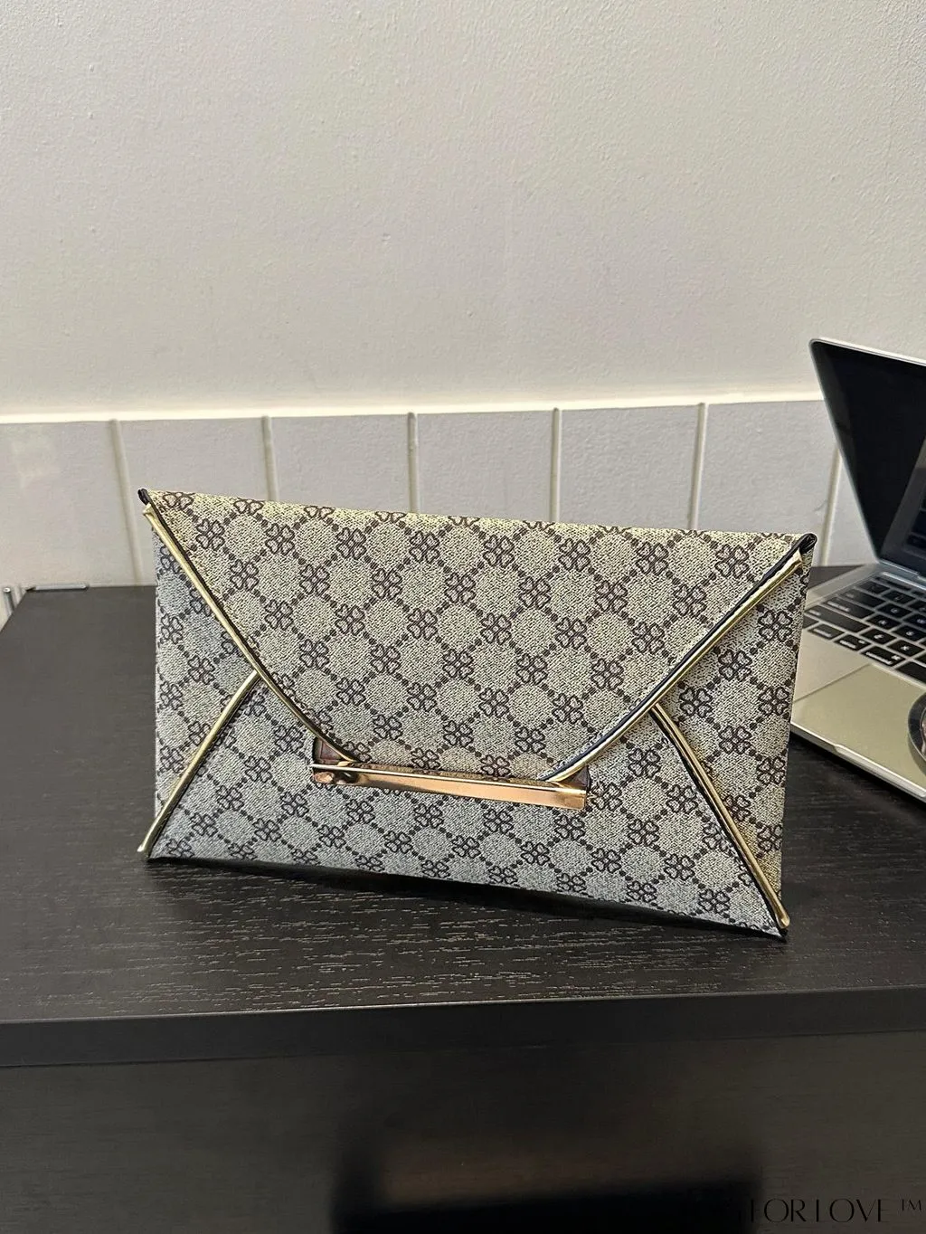 BagForLove - Stylish Envelope Bag with Geometric Pattern, Metal Decor, and Contrast Binding