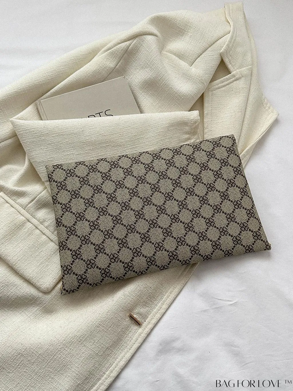 BagForLove - Stylish Envelope Bag with Geometric Pattern, Metal Decor, and Contrast Binding