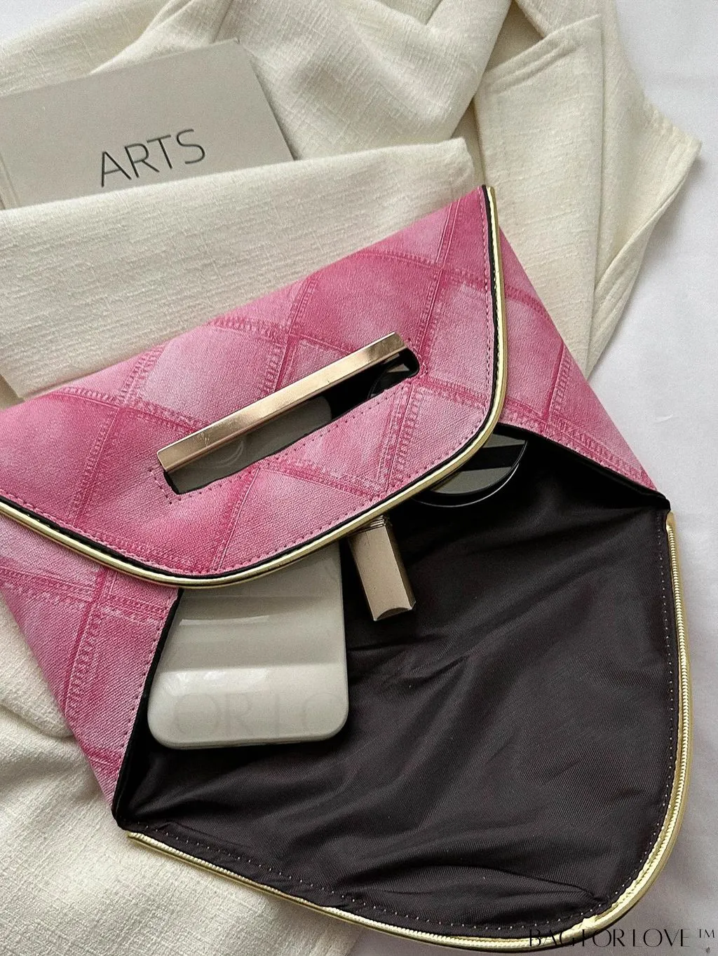 BagForLove - Stylish Envelope Bag with Geometric Pattern, Metal Decor, and Contrast Binding