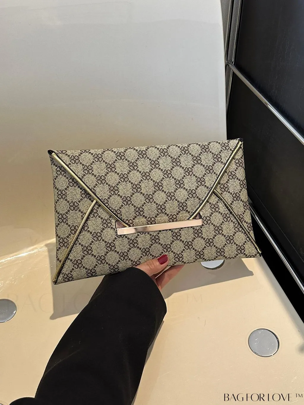 BagForLove - Stylish Envelope Bag with Geometric Pattern, Metal Decor, and Contrast Binding