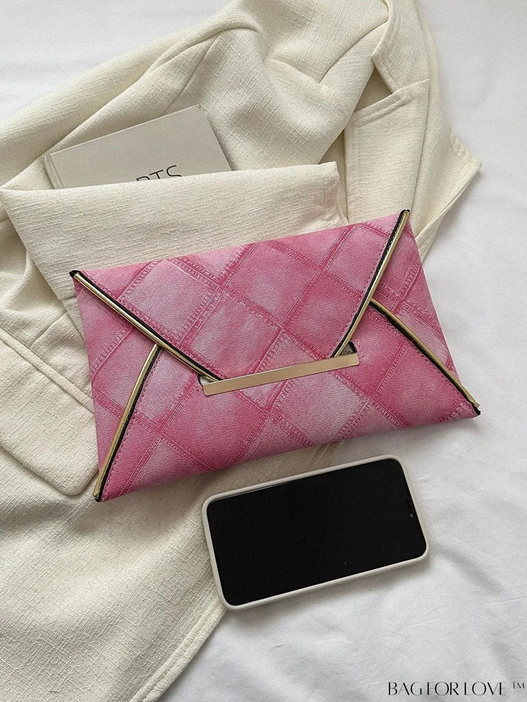 BagForLove - Stylish Envelope Bag with Geometric Pattern, Metal Decor, and Contrast Binding