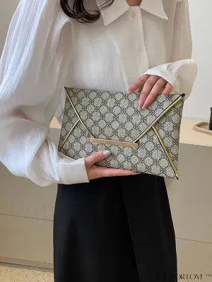 BagForLove - Stylish Envelope Bag with Geometric Pattern, Metal Decor, and Contrast Binding