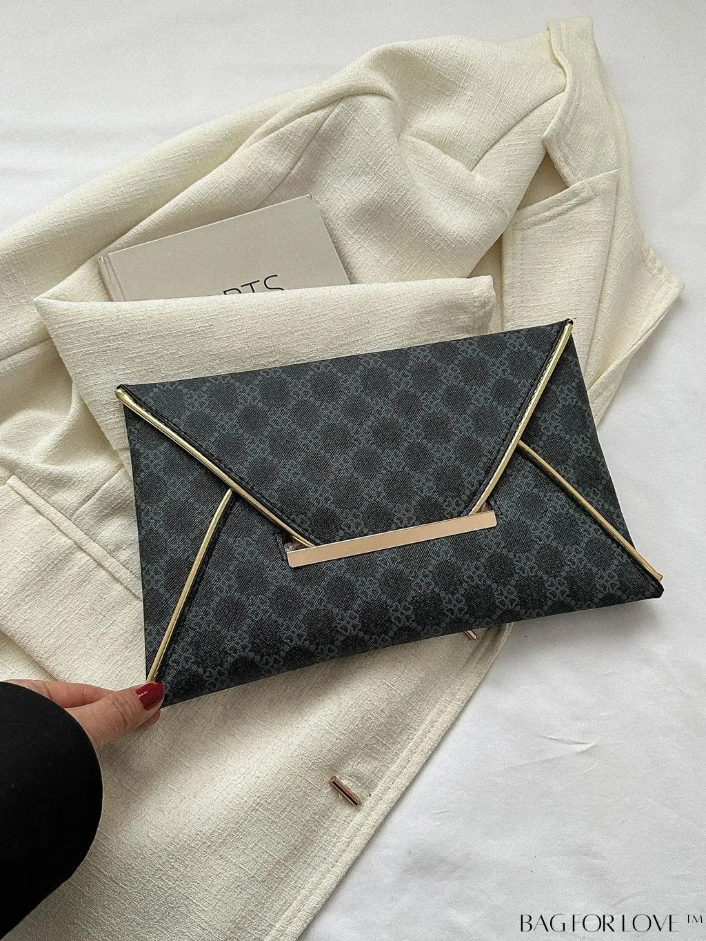BagForLove - Stylish Envelope Bag with Geometric Pattern, Metal Decor, and Contrast Binding