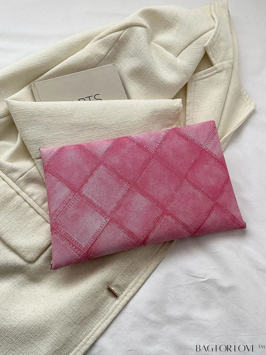 BagForLove - Stylish Envelope Bag with Geometric Pattern, Metal Decor, and Contrast Binding
