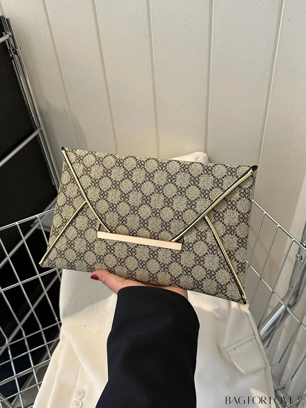 BagForLove - Stylish Envelope Bag with Geometric Pattern, Metal Decor, and Contrast Binding
