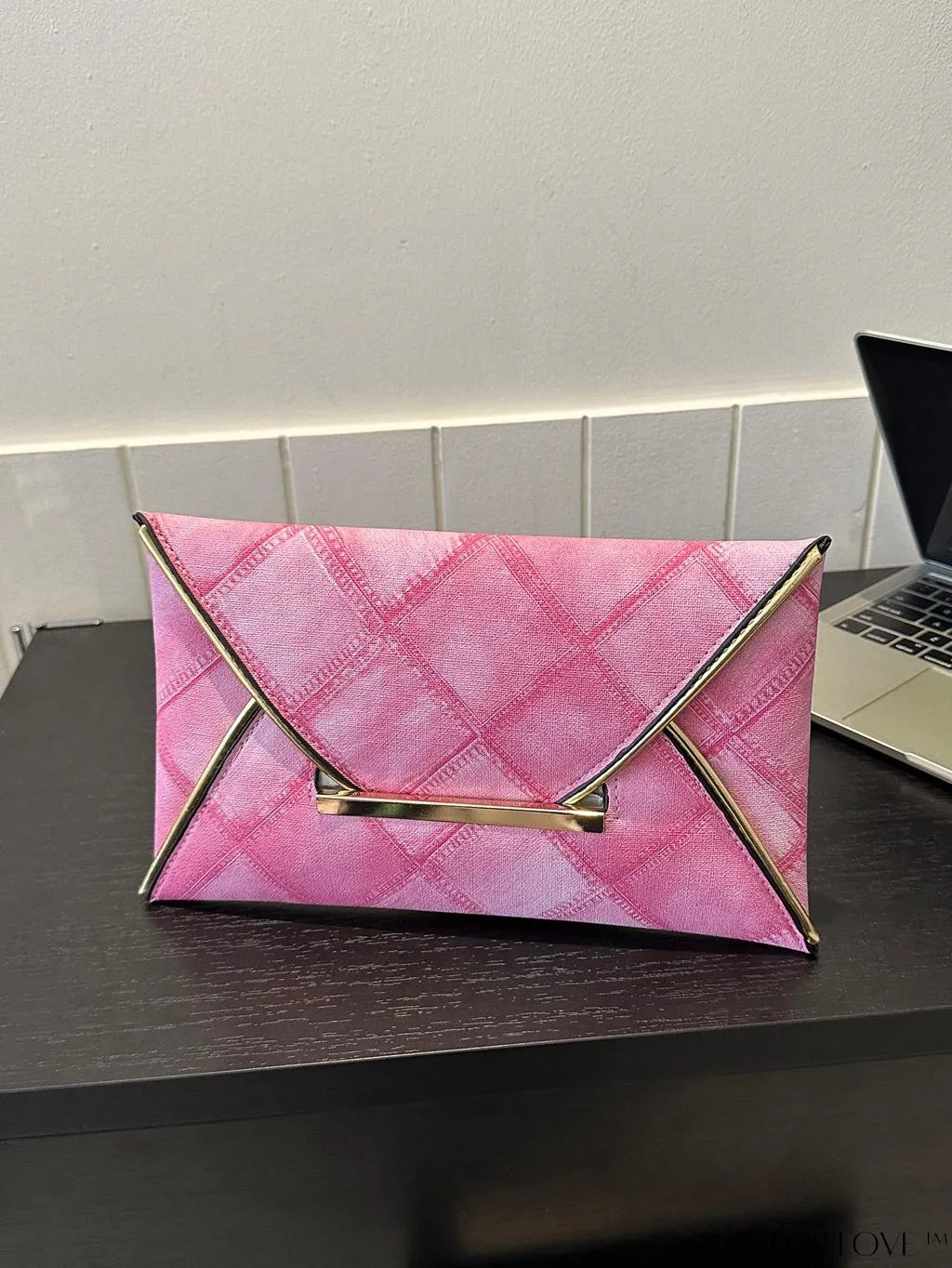 BagForLove - Stylish Envelope Bag with Geometric Pattern, Metal Decor, and Contrast Binding