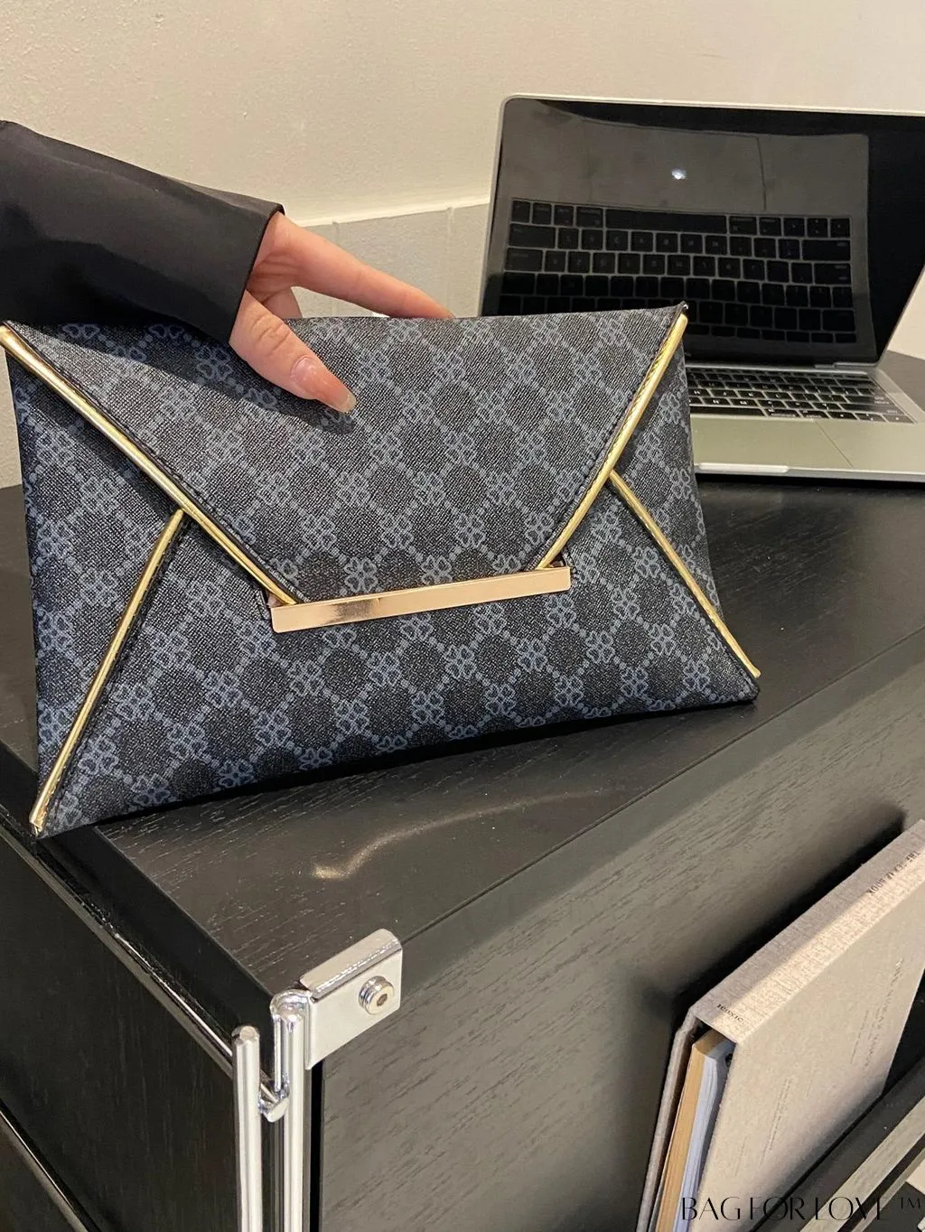 BagForLove - Stylish Envelope Bag with Geometric Pattern, Metal Decor, and Contrast Binding