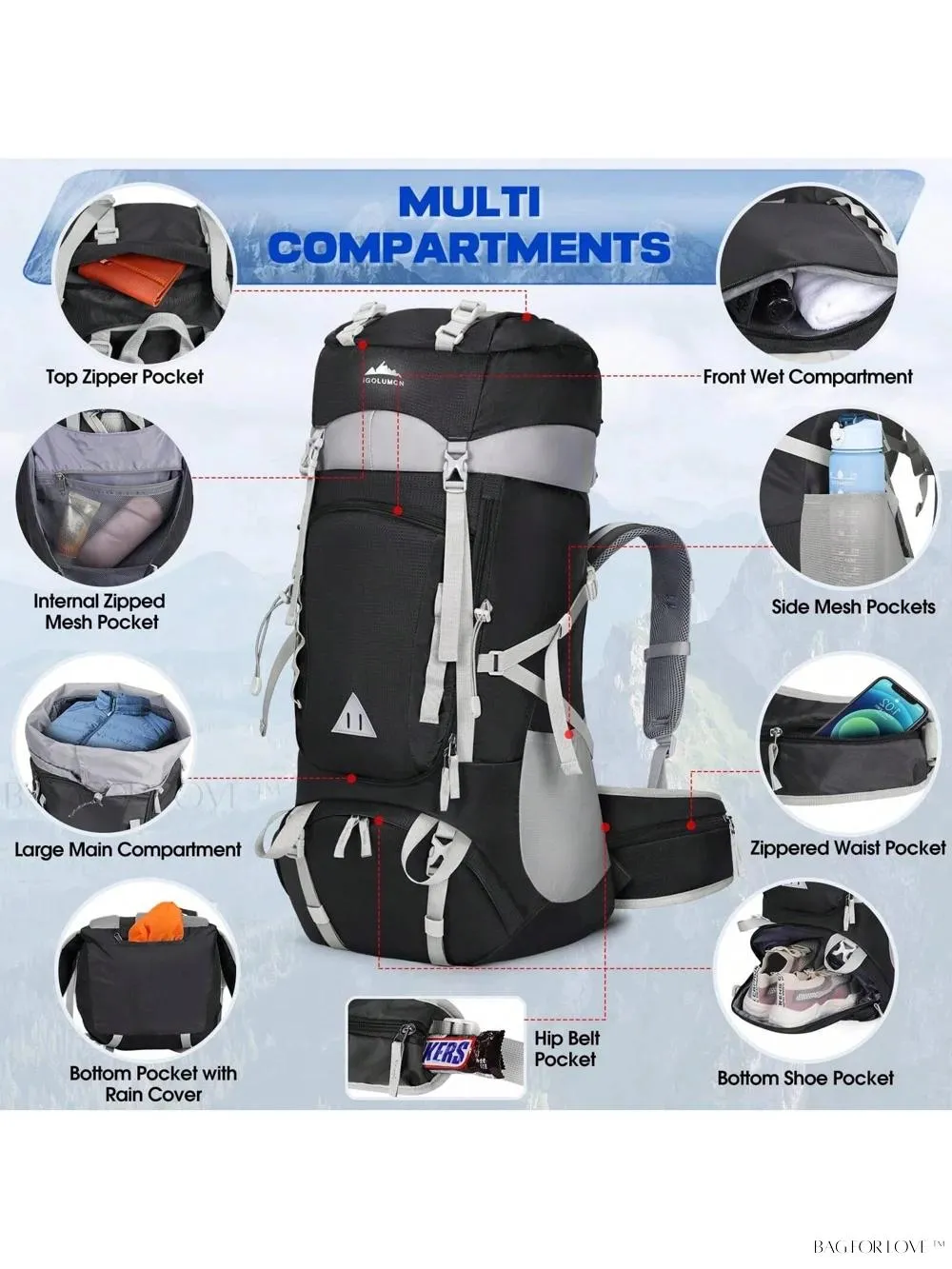 BagForLove - Ultimate Adventure Companion 60L Water Resistant Backpack