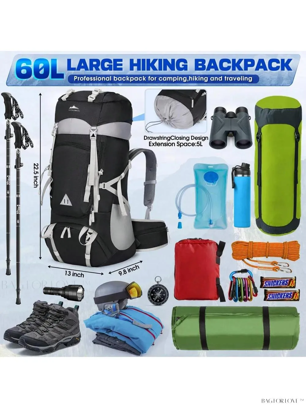 BagForLove - Ultimate Adventure Companion 60L Water Resistant Backpack