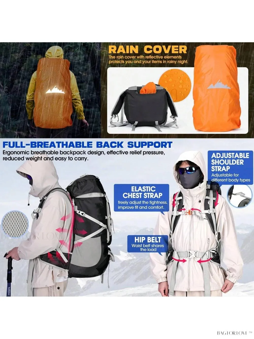 BagForLove - Ultimate Adventure Companion 60L Water Resistant Backpack