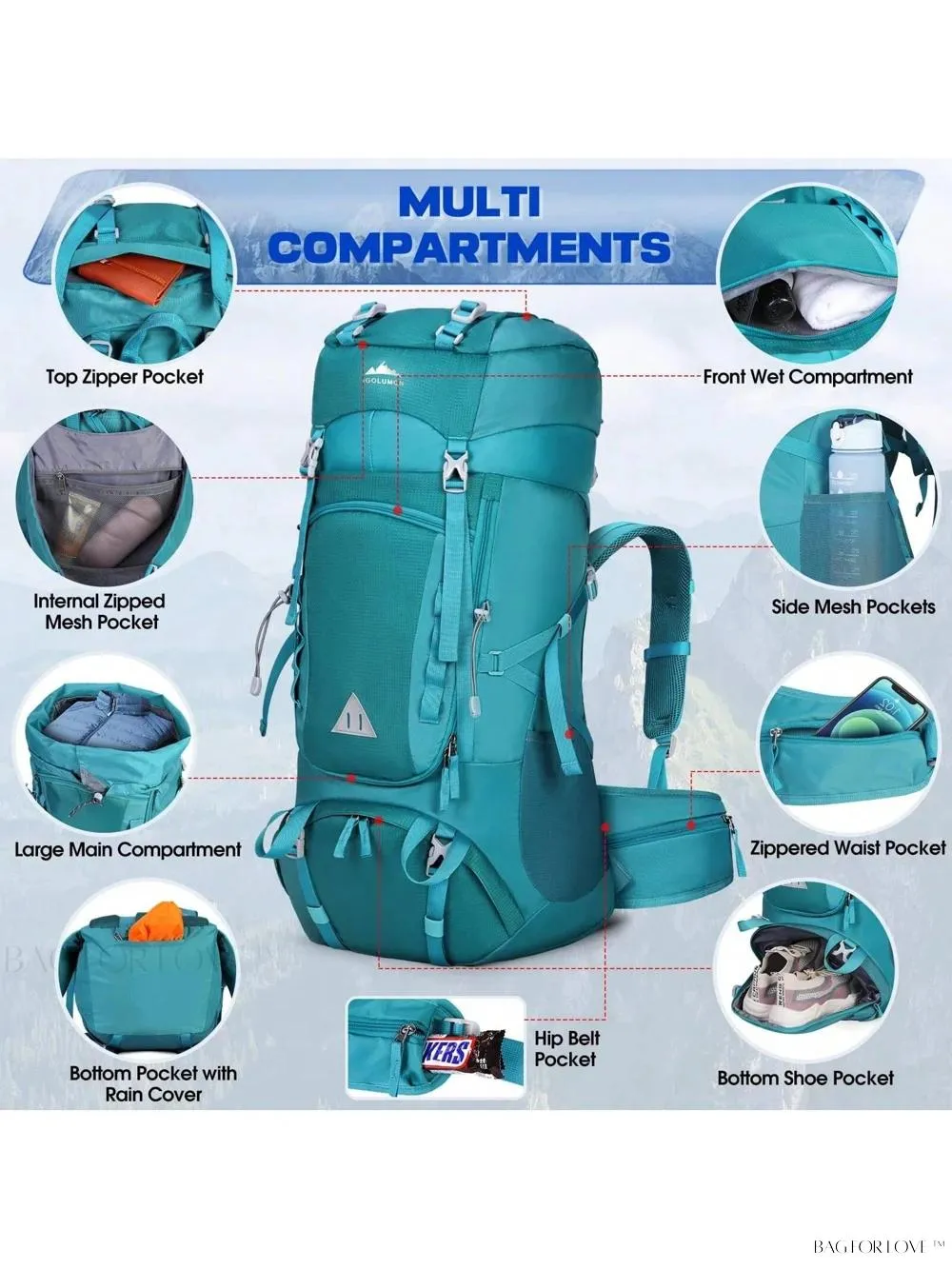 BagForLove - Ultimate Adventure Companion 60L Water Resistant Backpack