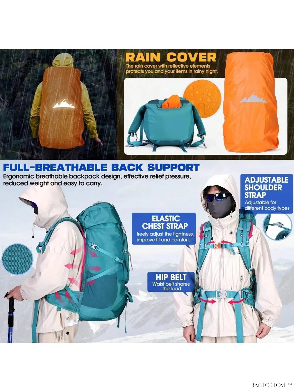 BagForLove - Ultimate Adventure Companion 60L Water Resistant Backpack