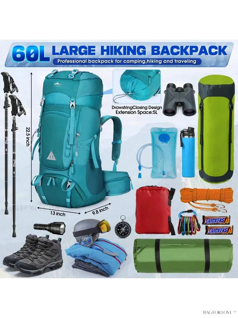 BagForLove - Ultimate Adventure Companion 60L Water Resistant Backpack