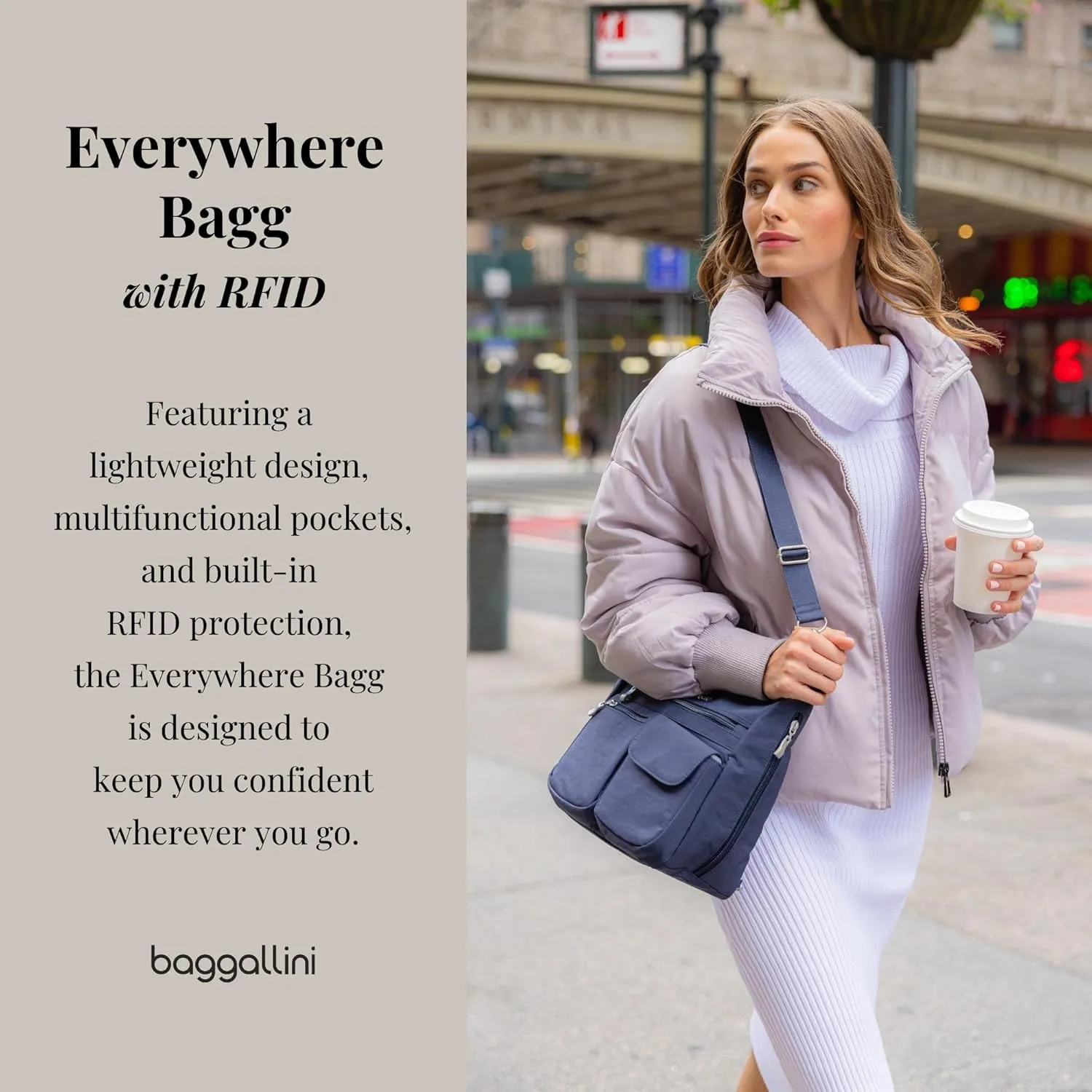 Baggallini Everywhere Bagg Crossbody Women 11x9 Lightweight Nylon Hobo Water-Resistant Travel Bag W/RFID