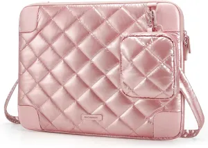 BAGSMART 13-14 Inch Puffy Laptop Sleeve with Strap, Protective Laptop Case with Accessory Bag for Macbook Air/Pro 13 14 Inch, Waterproof Portable Laptop Bag for Women Fitted with Dell HP Lenovo, Pink