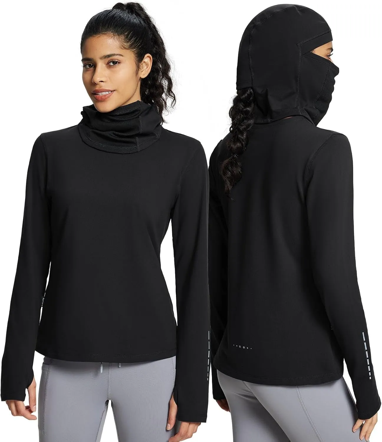 baleaf Thermal Long Sleeve Women Shirts Winter Clothes Cowl Neck Warm Fleece Base Layer Tops with Balaclava and Thumbholes
