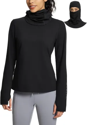 baleaf Thermal Long Sleeve Women Shirts Winter Clothes Cowl Neck Warm Fleece Base Layer Tops with Balaclava and Thumbholes