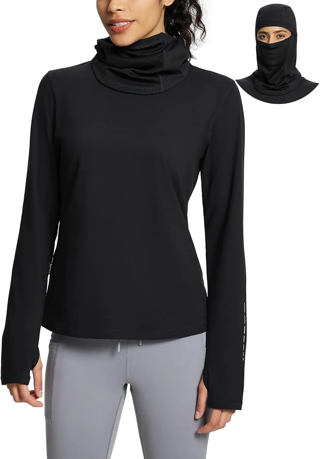 baleaf Thermal Long Sleeve Women Shirts Winter Clothes Cowl Neck Warm Fleece Base Layer Tops with Balaclava and Thumbholes