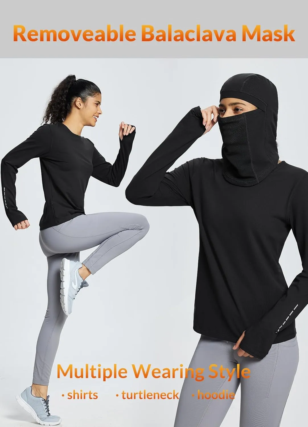 baleaf Thermal Long Sleeve Women Shirts Winter Clothes Cowl Neck Warm Fleece Base Layer Tops with Balaclava and Thumbholes