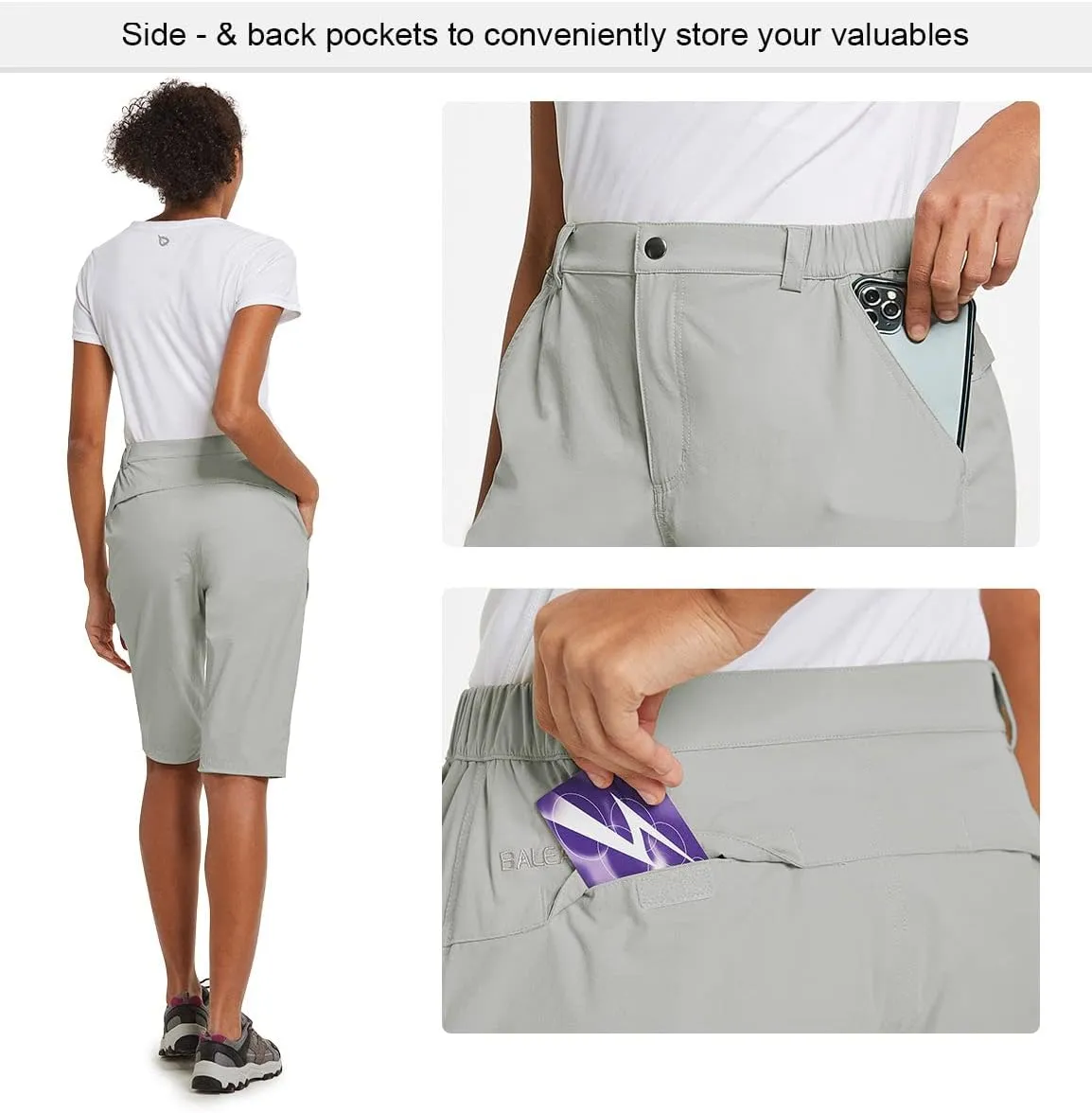 baleaf Women's Bermuda Knee Length Long Shorts for Summer Hiking Golf Camping Stretch Lightweight Nylon Quick Dry