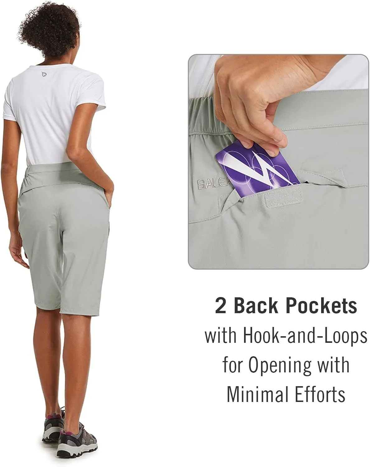 baleaf Women's Bermuda Knee Length Long Shorts for Summer Hiking Golf Camping Stretch Lightweight Nylon Quick Dry