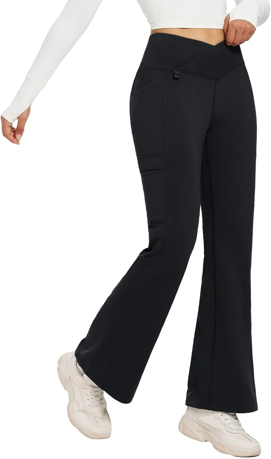 baleaf Women's Fleece Lined Pants Winter Thermal Water Resistant Crossover Flare Leggings Warm Bootcut Hiking Outdoor