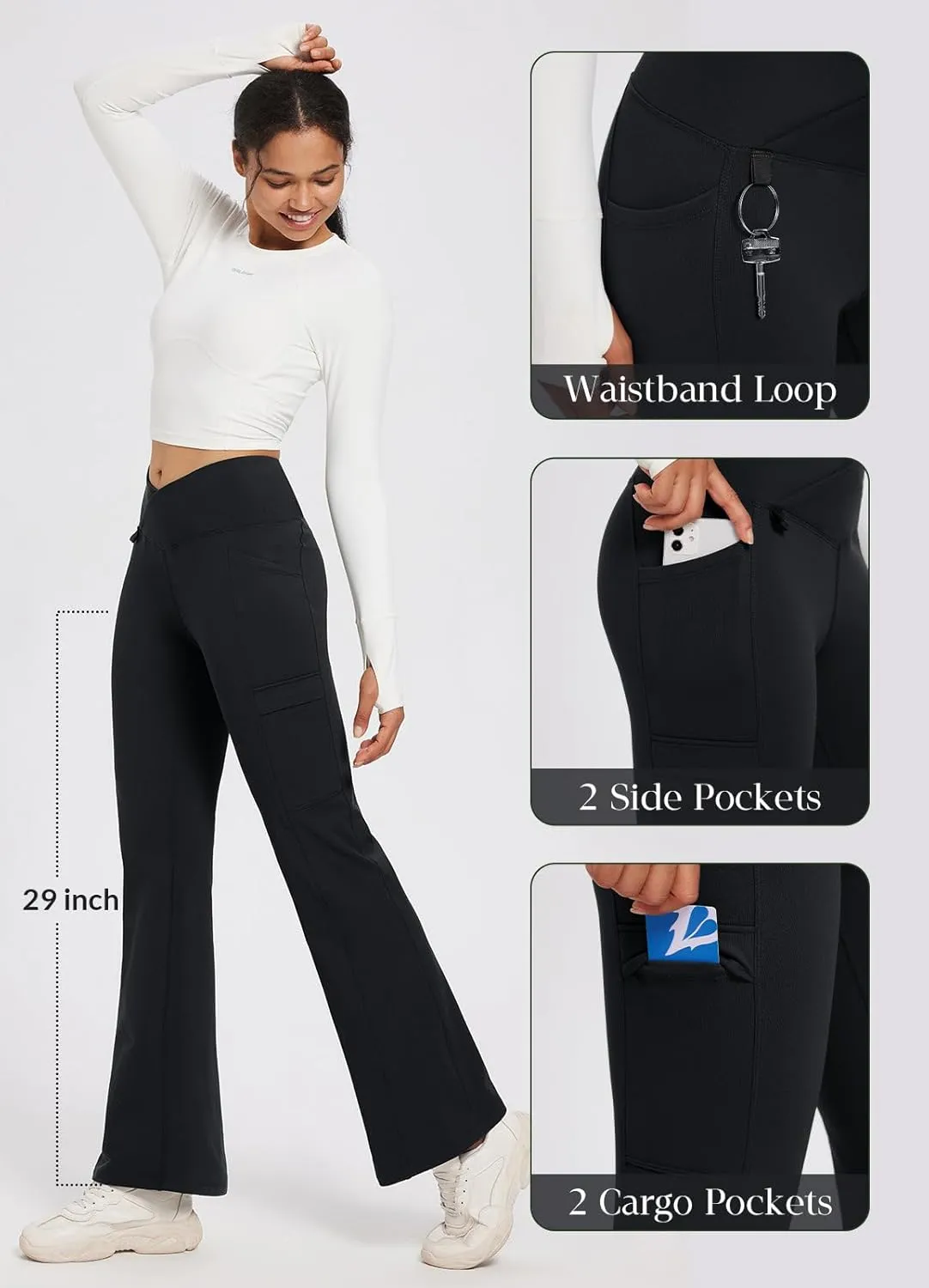 baleaf Women's Fleece Lined Pants Winter Thermal Water Resistant Crossover Flare Leggings Warm Bootcut Hiking Outdoor