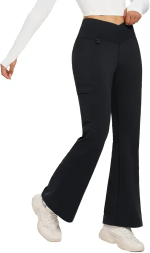 baleaf Women's Fleece Lined Pants Winter Thermal Water Resistant Crossover Flare Leggings Warm Bootcut Hiking Outdoor
