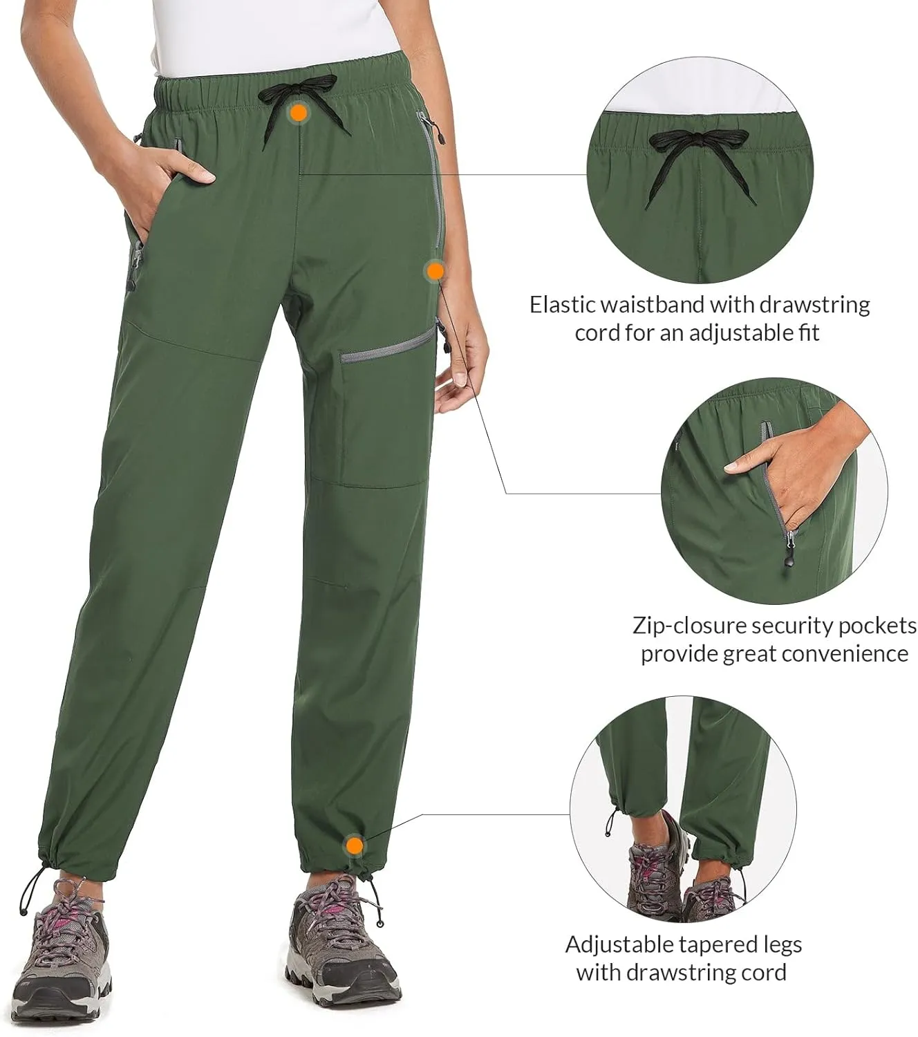 baleaf Women's Hiking Pants Quick Dry Lightweight Water Resistant Elastic Waist Cargo Pants for All Seasons