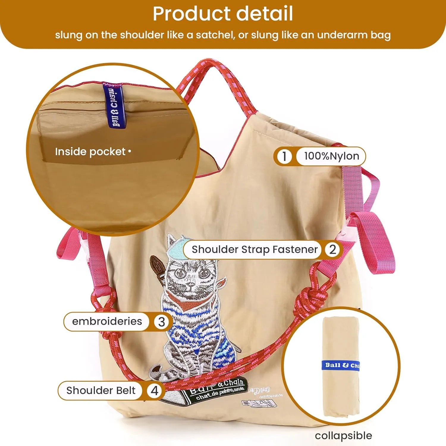 Ball&Chain Nylon Tote Bags Personalized Birthday Gift for Women,Personalized Present Bag，Crossbody Bag Shoulder Bag