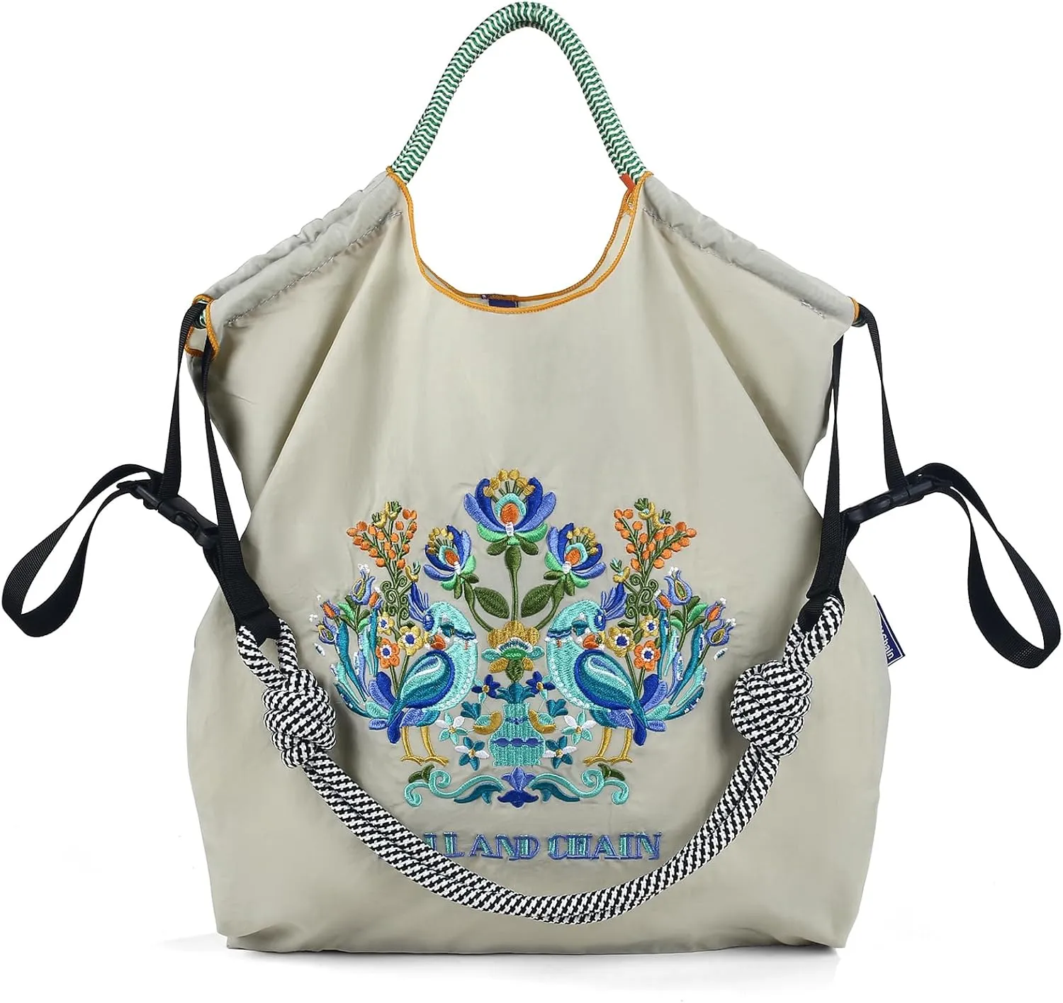 Ball&Chain Shoulder Tote Bag for Women, Nylon Top-Handle, Foldable Weekend Handbag with Pockets