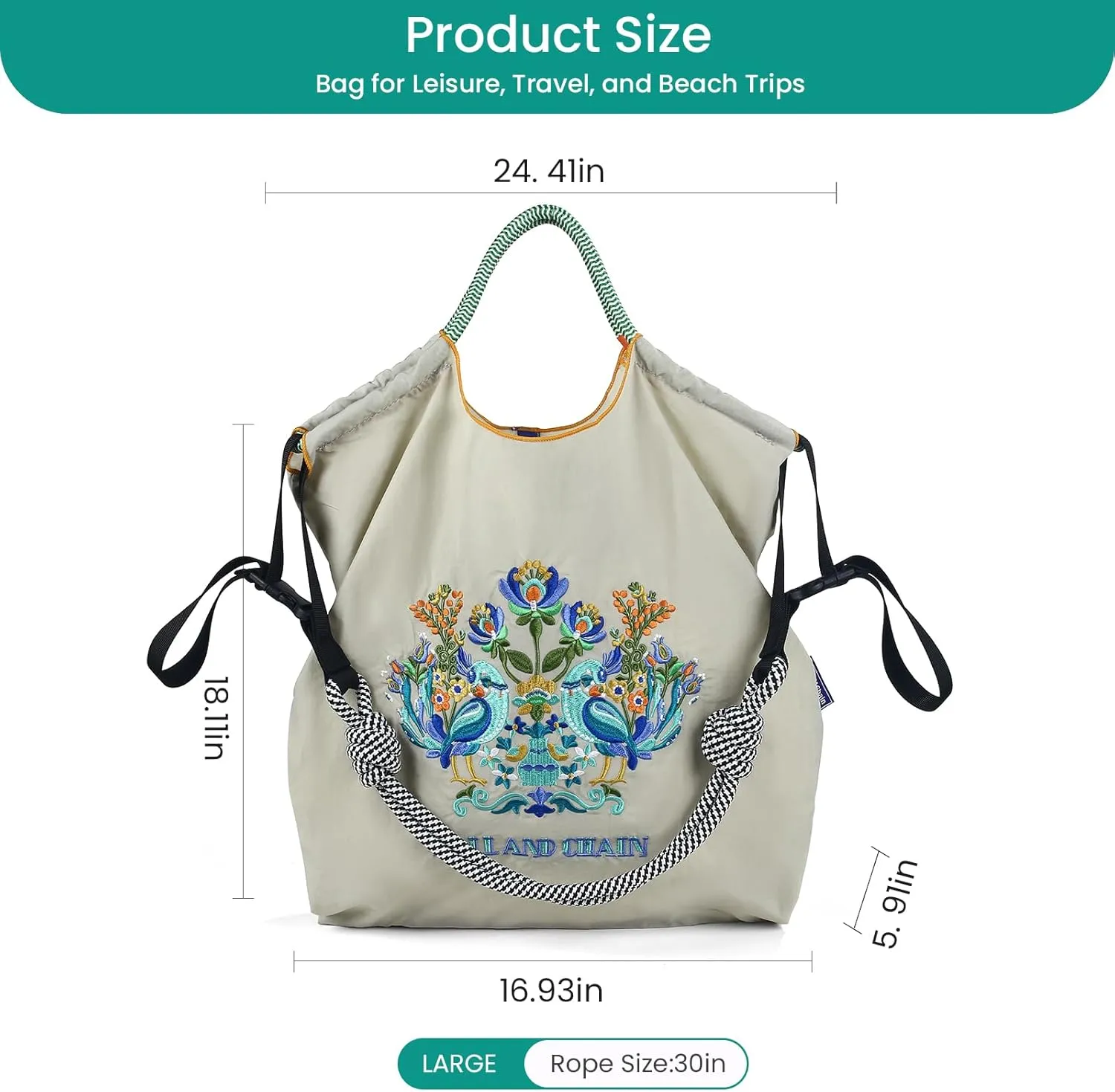 Ball&Chain Shoulder Tote Bag for Women, Nylon Top-Handle, Foldable Weekend Handbag with Pockets