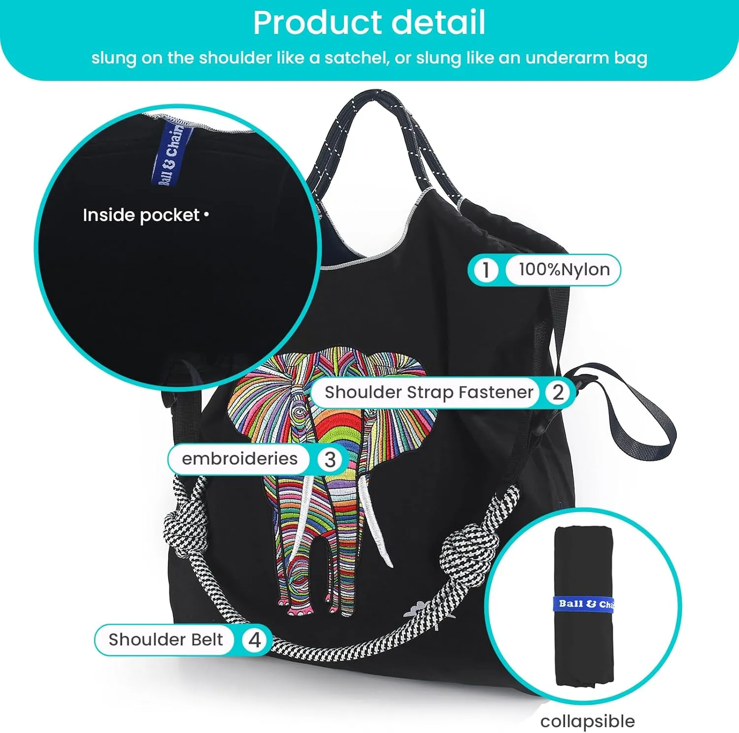 Ball&Chain Tote Bag Women Work Bags Nylon Bag Purse for Women Travel Bags Handbags Everyday Bag with Inner Pockets