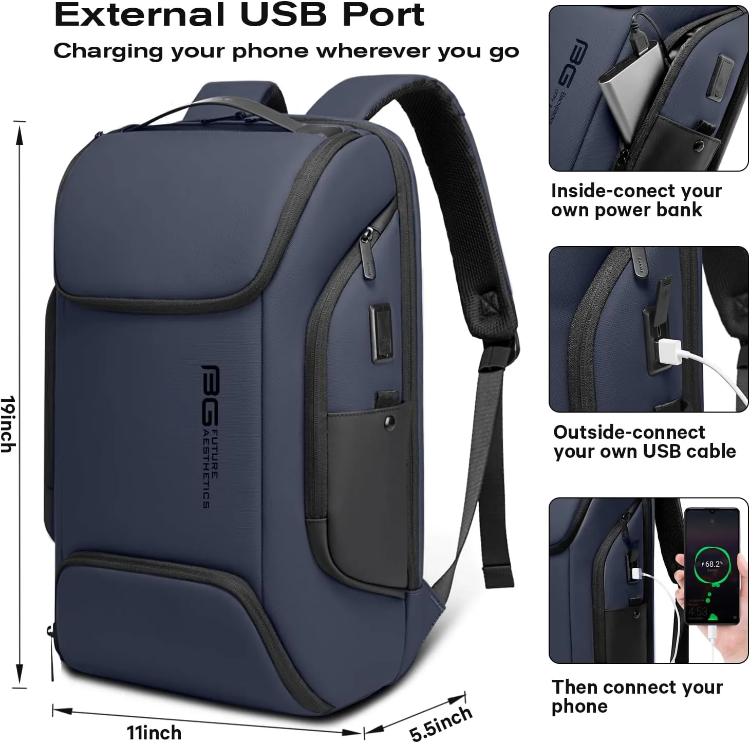BANGE Business Laptop Smart backpack Can Hold 15.6 Inch Laptop Commute Backpack Carry on bag for men and women (Blue)
