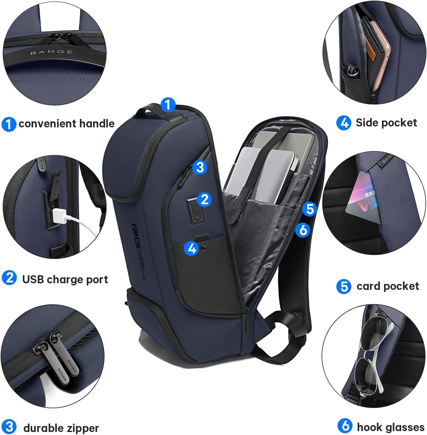 BANGE Business Laptop Smart backpack Can Hold 15.6 Inch Laptop Commute Backpack Carry on bag for men and women (Blue)