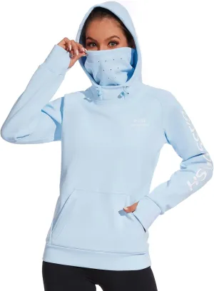 BASSDASH Women’s Fleece Fishing Hoodie with Neck Gaiter Water Resistant Performance Hiking Sweatshirt Pullover