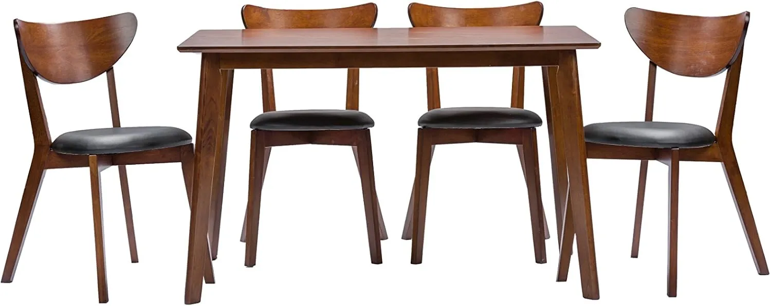 Baxton Studio Sumner Dining Set Style Walnut Brown 5-Piece Dining Set