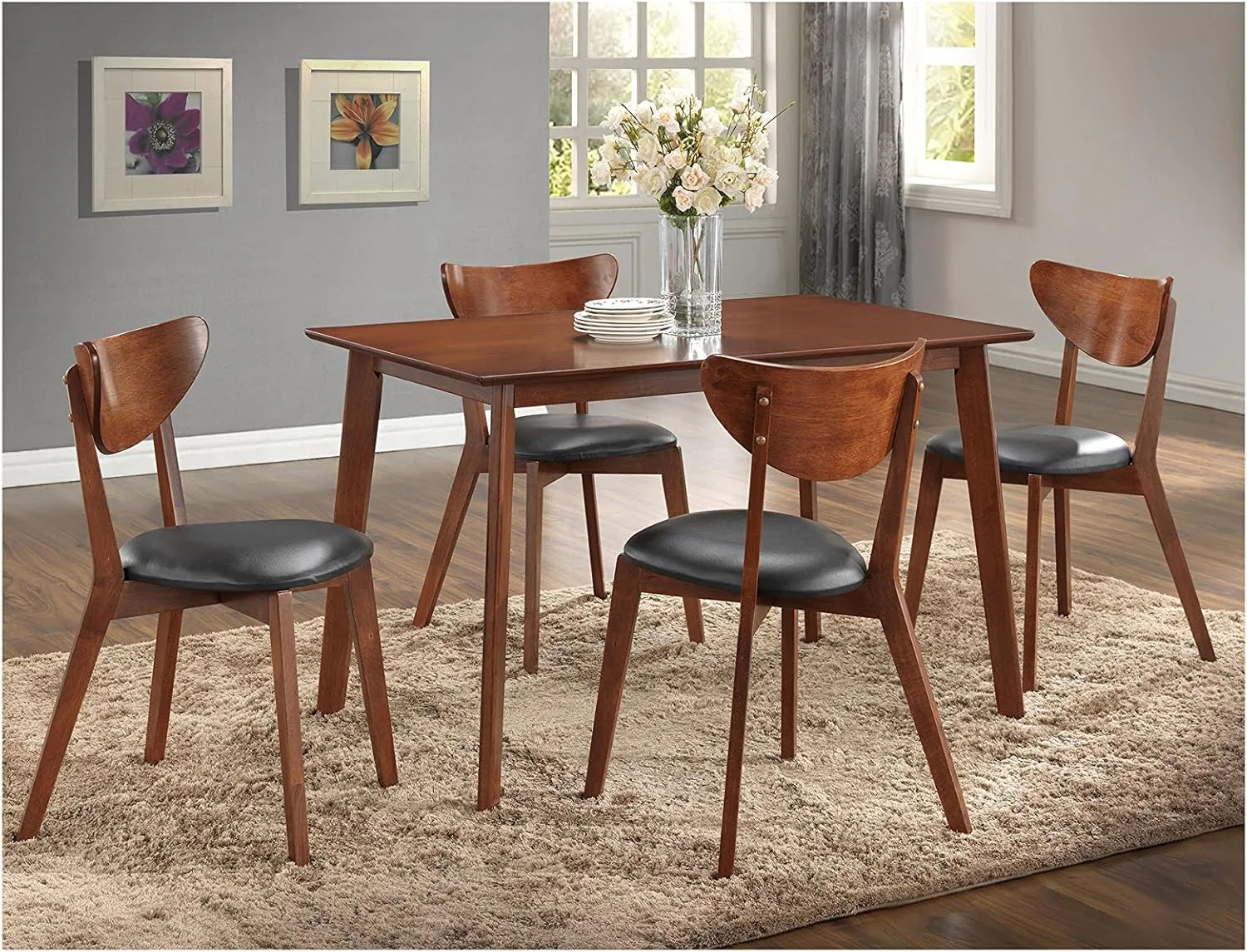 Baxton Studio Sumner Dining Set Style Walnut Brown 5-Piece Dining Set
