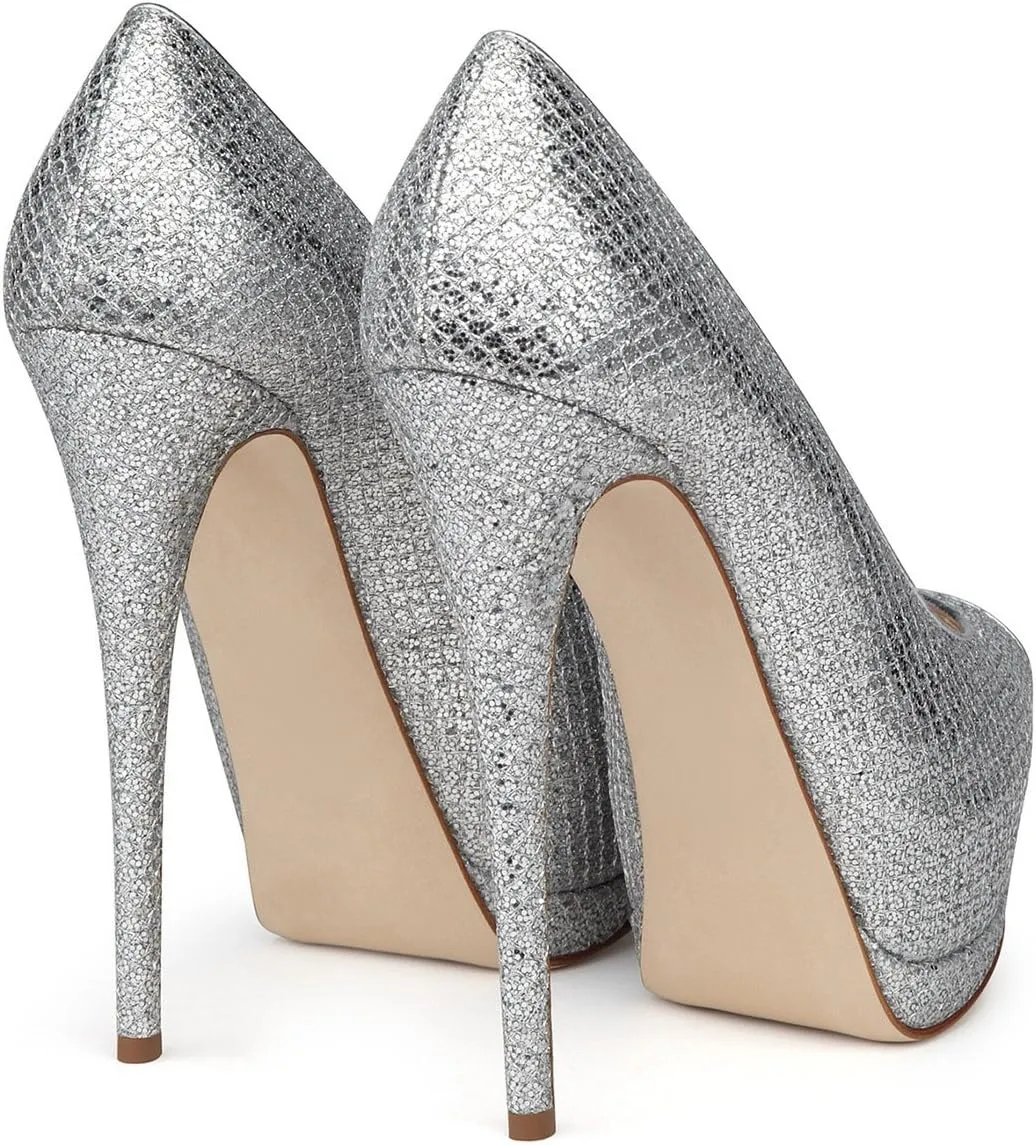 bbruriy Fashion Slip-On High Heeled Platform Pumps Stiletto Court Dressy Party Wedding Shoes 5.9" Heels for Unisex Women Men Plus Size 34-46